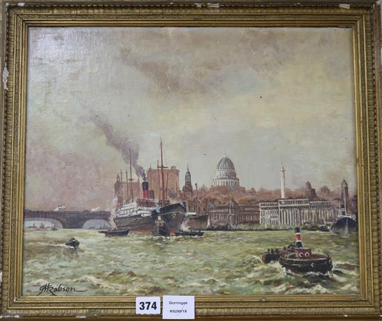 G H Rabson, oil on board, Greenwich, signed, 36 x 43cm.